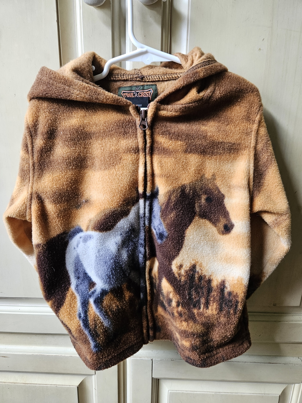 Trail Crest Horse Print Fleece Zip Hoodie - Brown & Tan